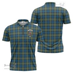 ScotsTee Shop Scottish Colquhoun Ancient Clan Crest Tartan Zipper Polo Shirt