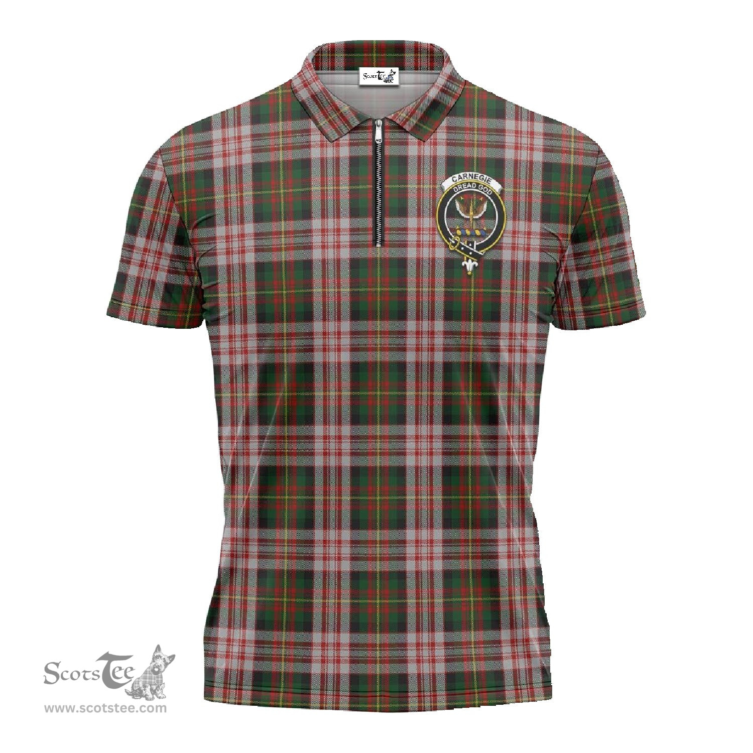 ScotsTee Shop Scottish Carnegie Dress Clan Crest Tartan Zipper Polo Shirt