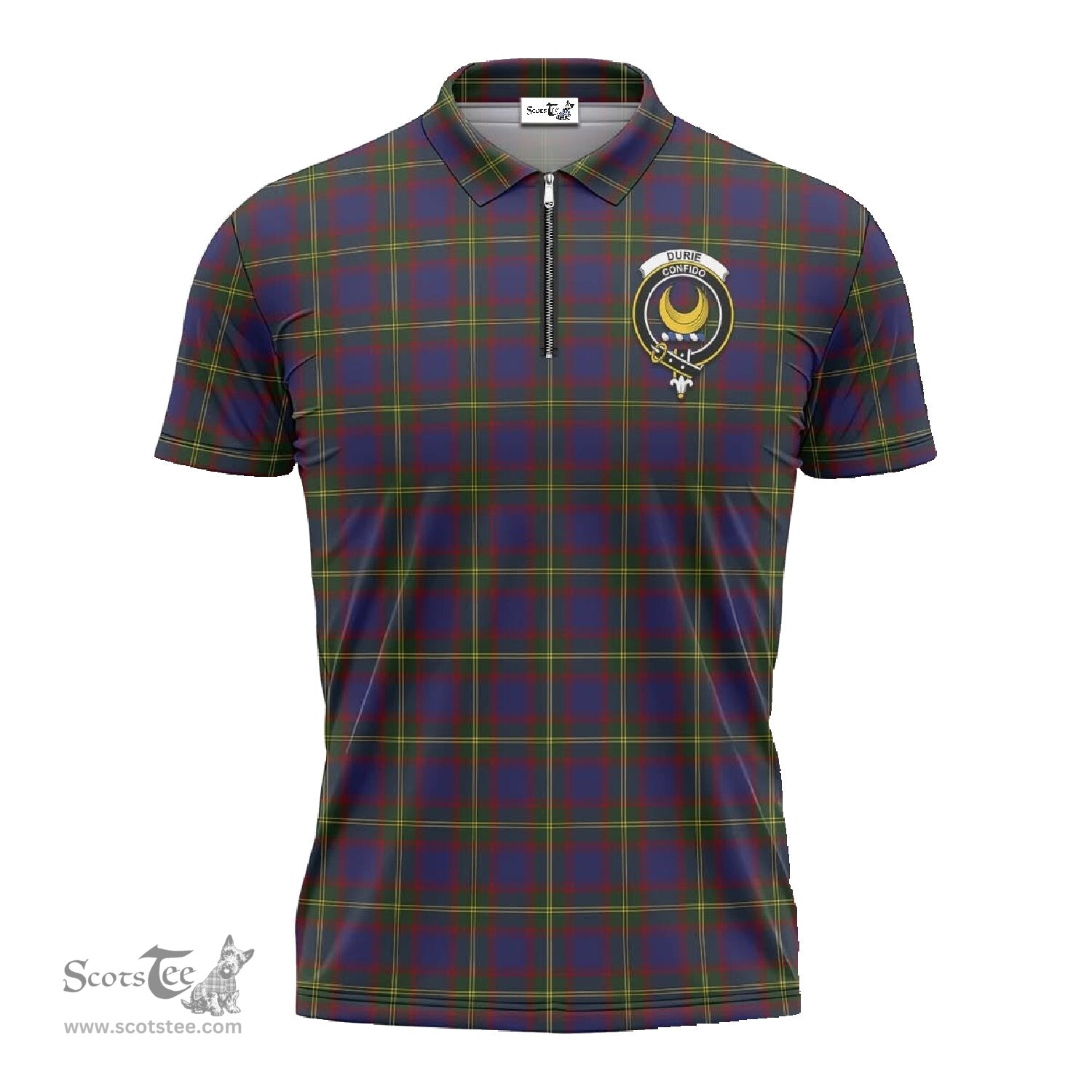 ScotsTee Shop Scottish Durie Clan Crest Tartan Zipper Polo Shirt