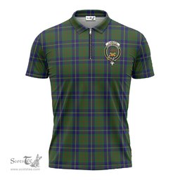 ScotsTee Shop Scottish Cameron of Lochiel Hunting Clan Crest Tartan Zipper Polo Shirt