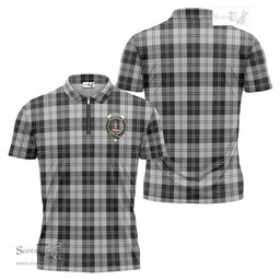 ScotsTee Shop Scottish Erskine Black and White Clan Crest Tartan Zipper Polo Shirt