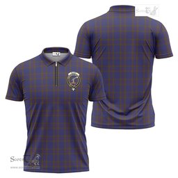 ScotsTee Shop Scottish Elliot Clan Crest Tartan Zipper Polo Shirt