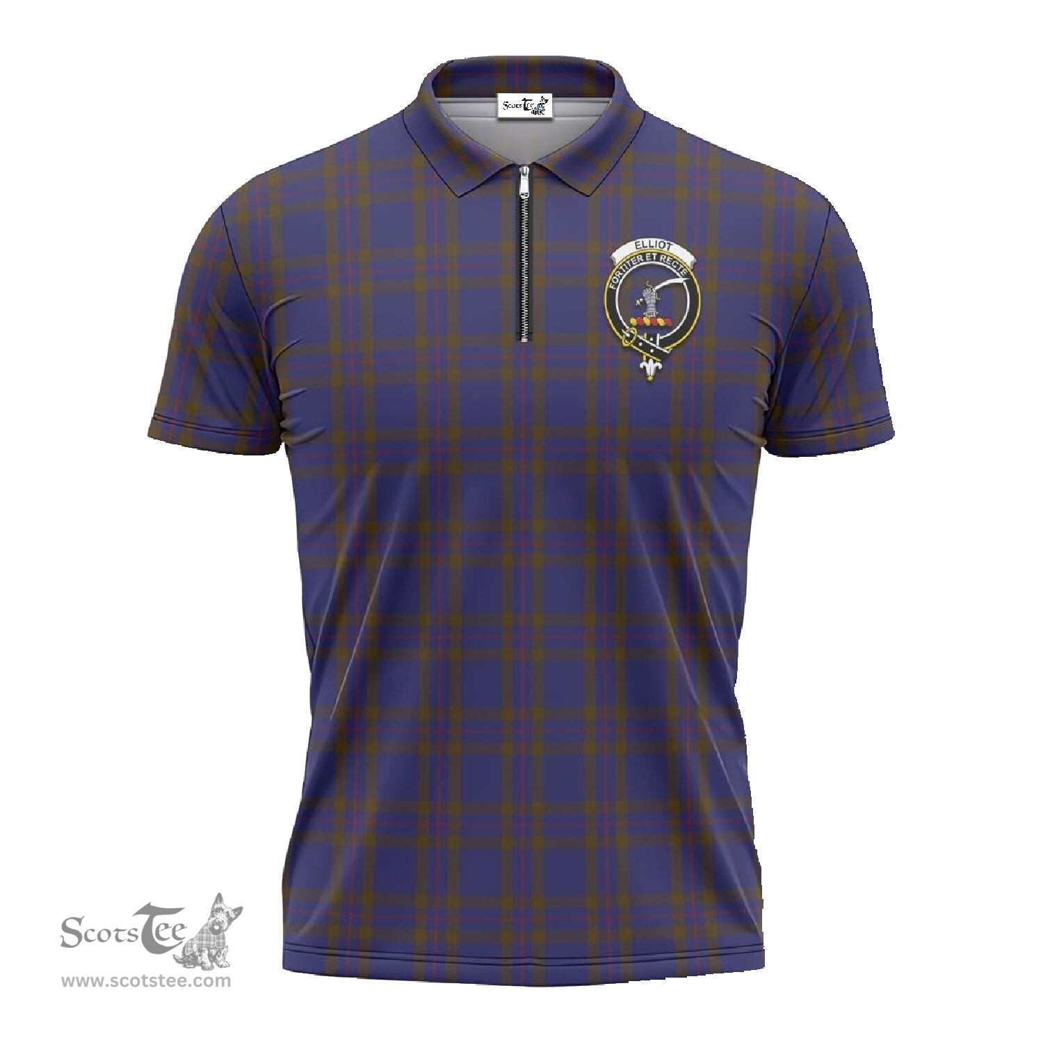 ScotsTee Shop Scottish Elliot Clan Crest Tartan Zipper Polo Shirt