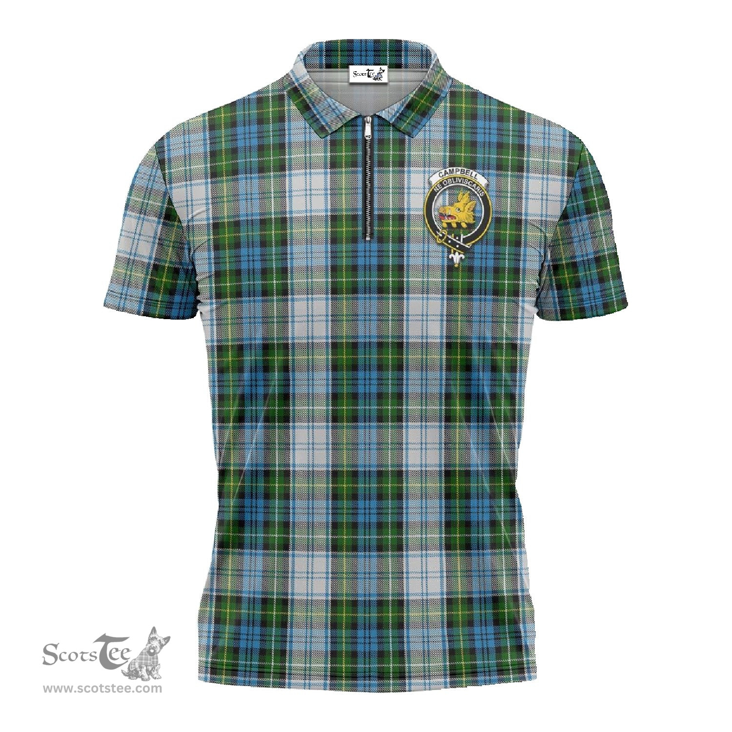 ScotsTee Shop Scottish Campbell Dress Clan Crest Tartan Zipper Polo Shirt