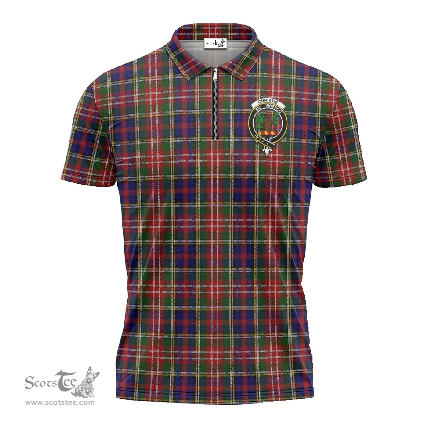 ScotsTee Shop Scottish Christie Clan Crest Tartan Zipper Polo Shirt