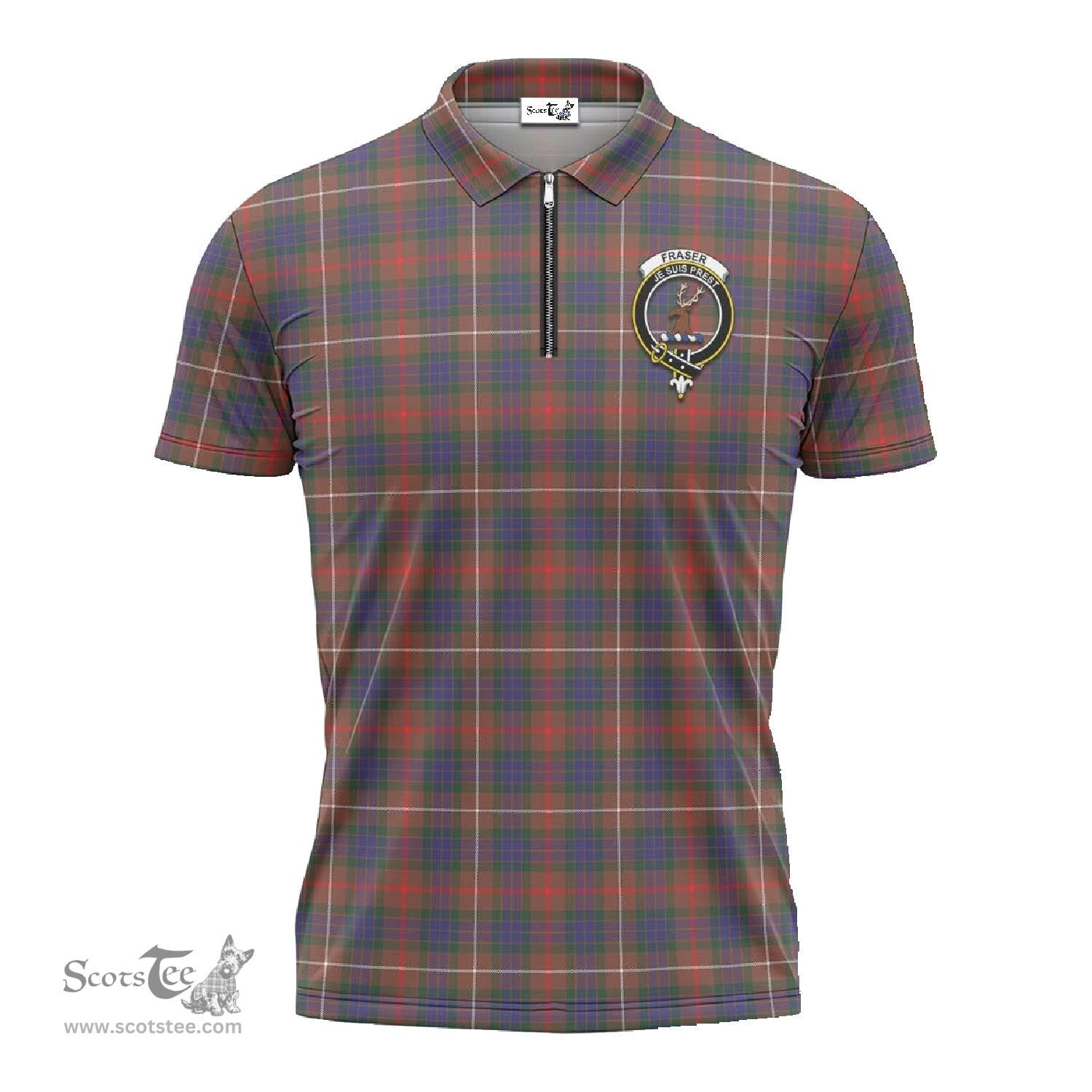 ScotsTee Shop Scottish Fraser Hunting Modern Clan Crest Tartan Zipper Polo Shirt