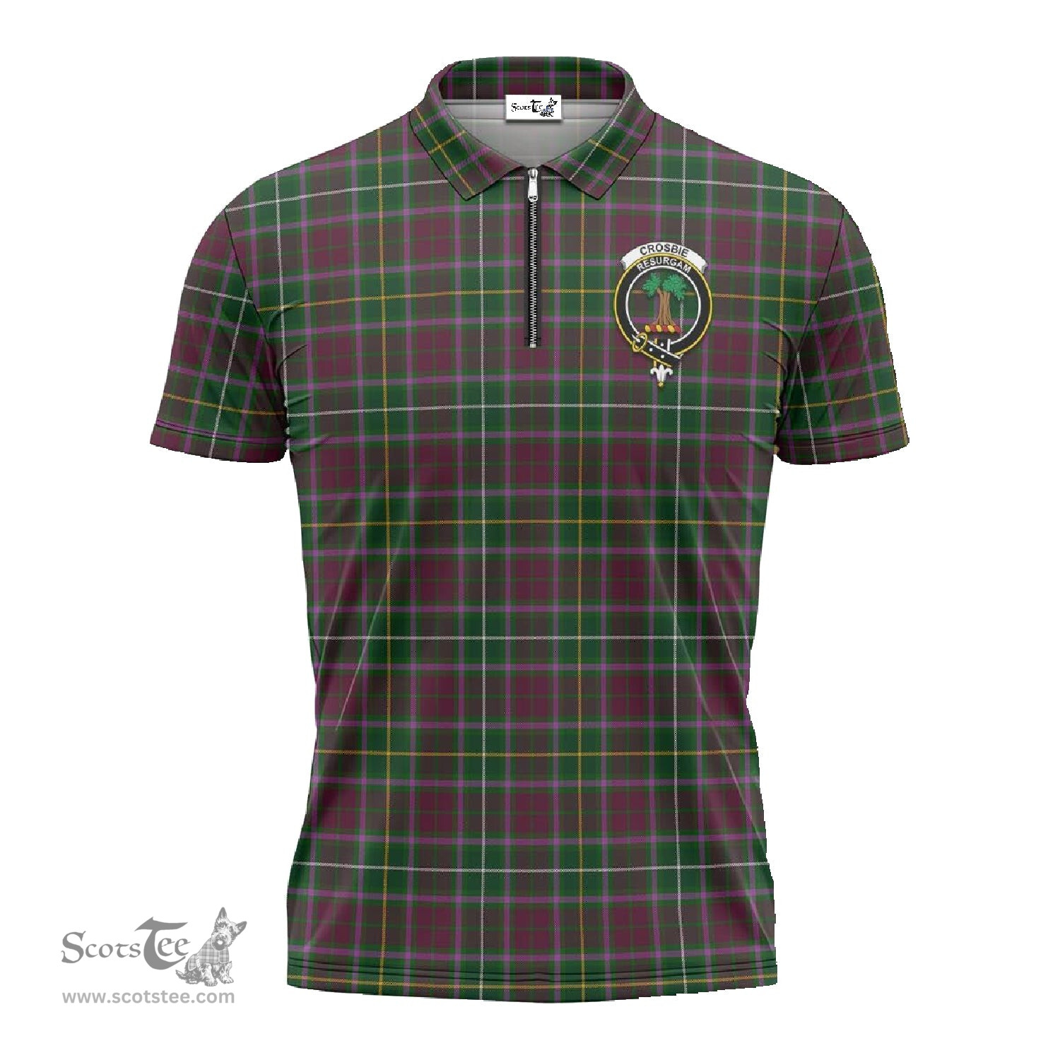 ScotsTee Shop Scottish Crosbie Clan Crest Tartan Zipper Polo Shirt