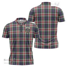 ScotsTee Shop Scottish Fraser Red Dress Clan Crest Tartan Zipper Polo Shirt
