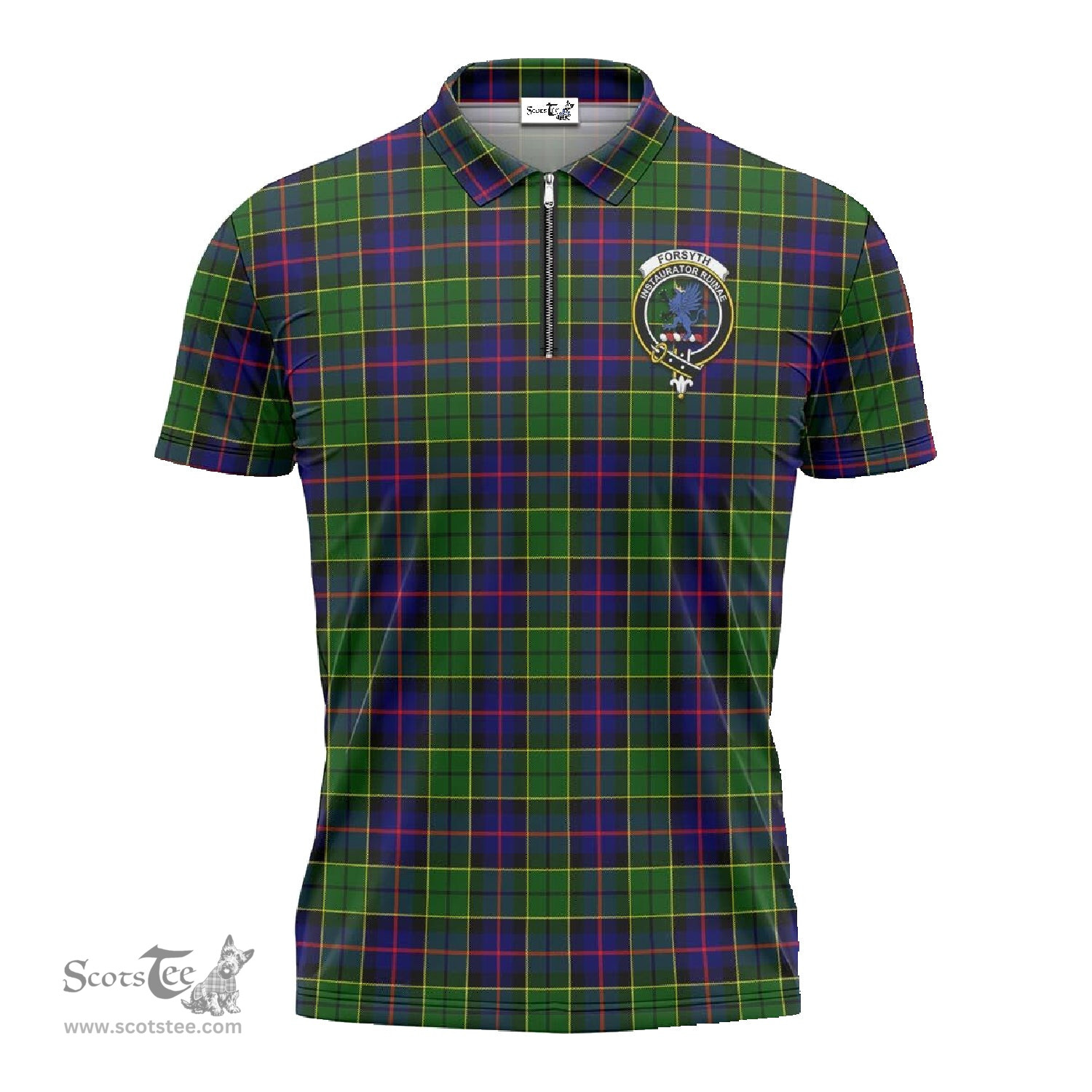ScotsTee Shop Scottish Forsyth Modern Clan Crest Tartan Zipper Polo Shirt