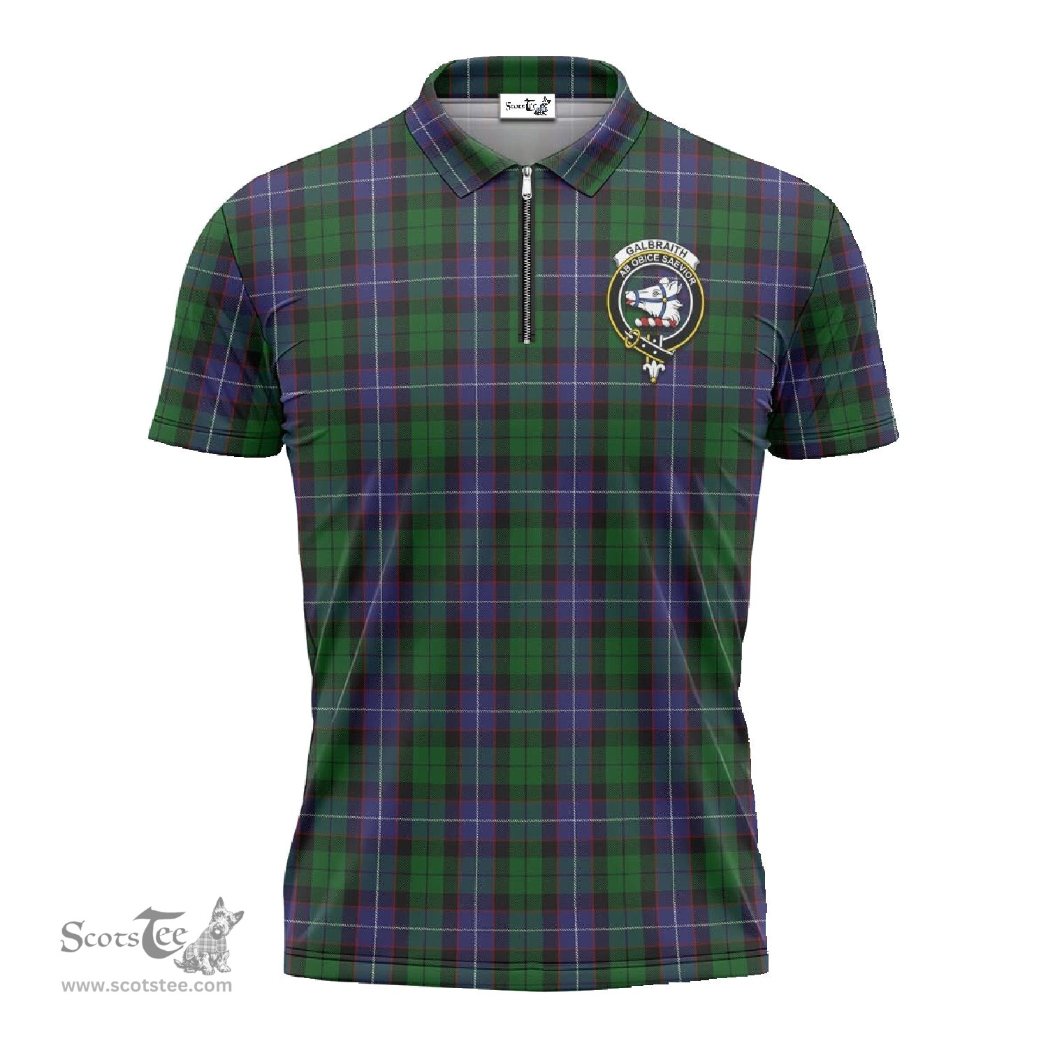 ScotsTee Shop Scottish Galbraith Clan Crest Tartan Zipper Polo Shirt