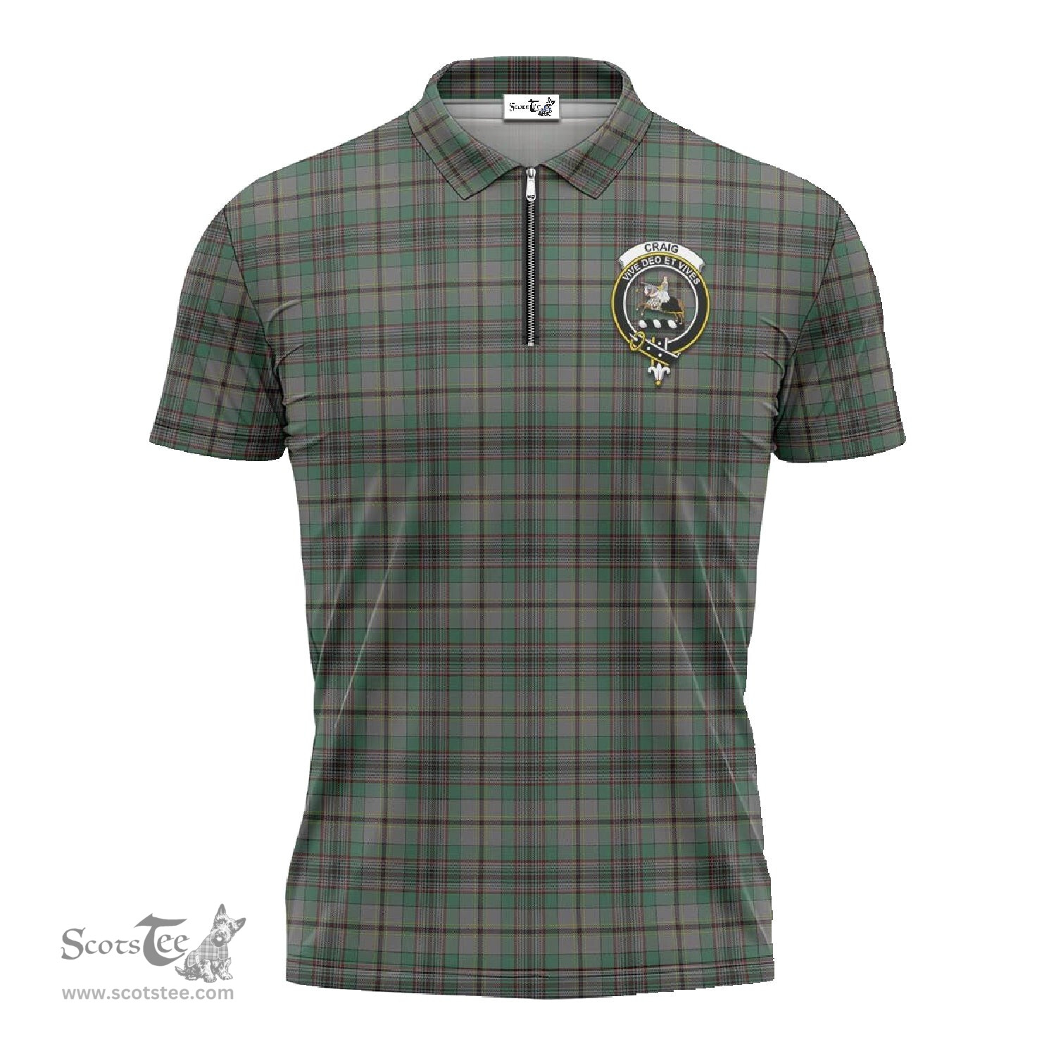 ScotsTee Shop Scottish Craig Clan Crest Tartan Zipper Polo Shirt