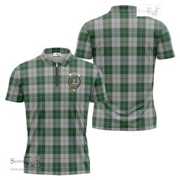 ScotsTee Shop Scottish Erskine Green Clan Crest Tartan Zipper Polo Shirt