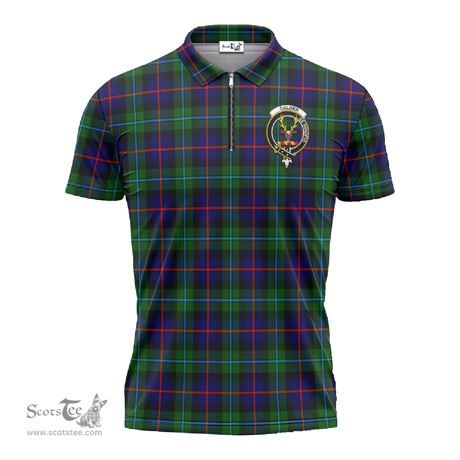 ScotsTee Shop Scottish Calder Modern Clan Crest Tartan Zipper Polo Shirt