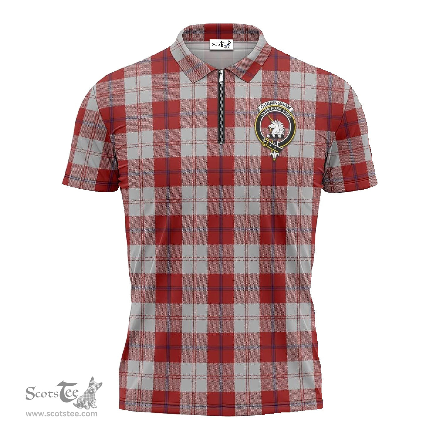 ScotsTee Shop Scottish Cunningham Dress Clan Crest Tartan Zipper Polo Shirt