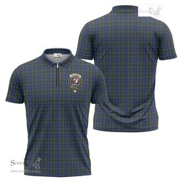 ScotsTee Shop Scottish Cockburn Blue Clan Crest Tartan Zipper Polo Shirt