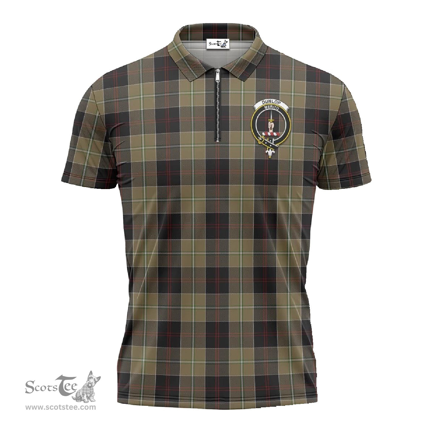 ScotsTee Shop Scottish Dunlop Hunting Clan Crest Tartan Zipper Polo Shirt