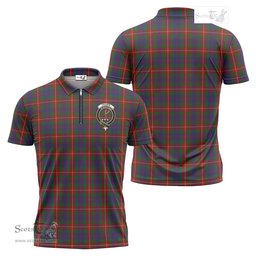 ScotsTee Shop Scottish Fraser of Lovat Clan Crest Tartan Zipper Polo Shirt
