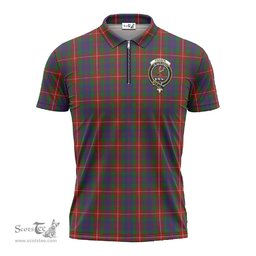 ScotsTee Shop Scottish Fraser of Lovat Clan Crest Tartan Zipper Polo Shirt