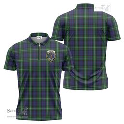 ScotsTee Shop Scottish Forbes Clan Crest Tartan Zipper Polo Shirt