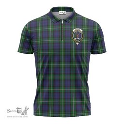 ScotsTee Shop Scottish Forbes Clan Crest Tartan Zipper Polo Shirt