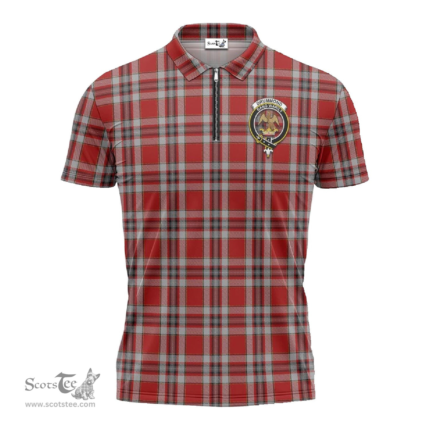 ScotsTee Shop Scottish Drummond of Perth Dress Clan Crest Tartan Zipper Polo Shirt
