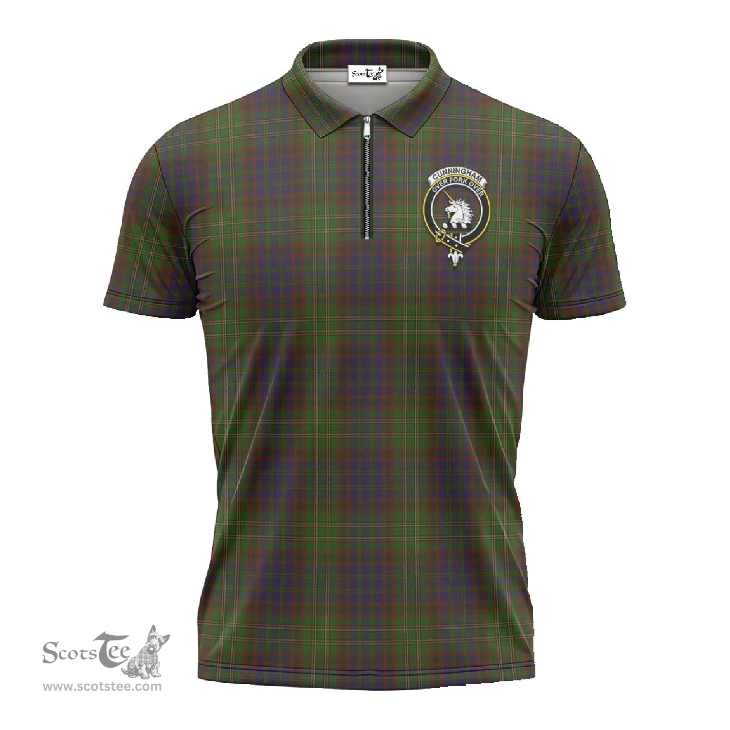 ScotsTee Shop Scottish Cunningham Hunting Modern Clan Crest Tartan Zipper Polo Shirt