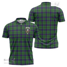 ScotsTee Shop Scottish Duncan Modern Clan Crest Tartan Zipper Polo Shirt