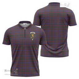ScotsTee Shop Scottish Cumming Clan Crest Tartan Zipper Polo Shirt