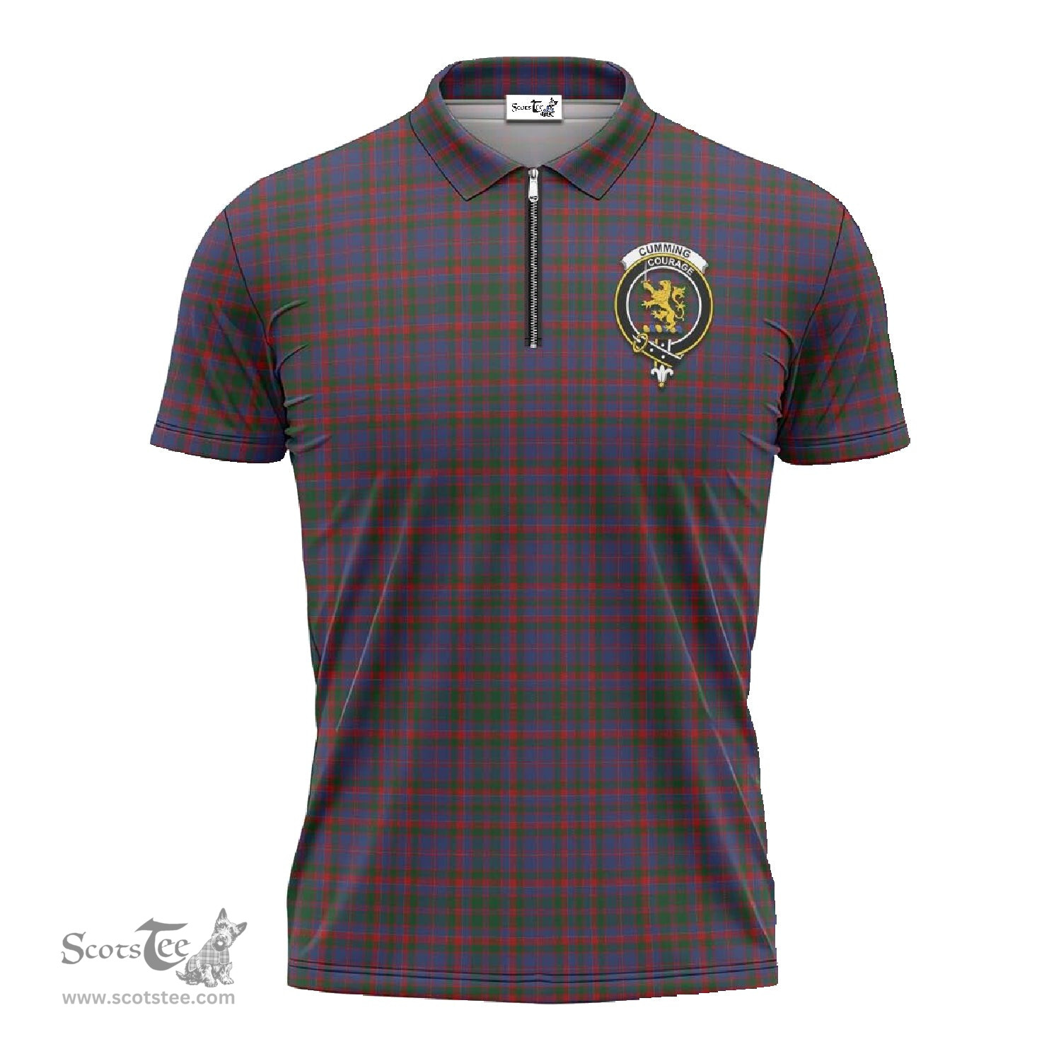 ScotsTee Shop Scottish Cumming Clan Crest Tartan Zipper Polo Shirt