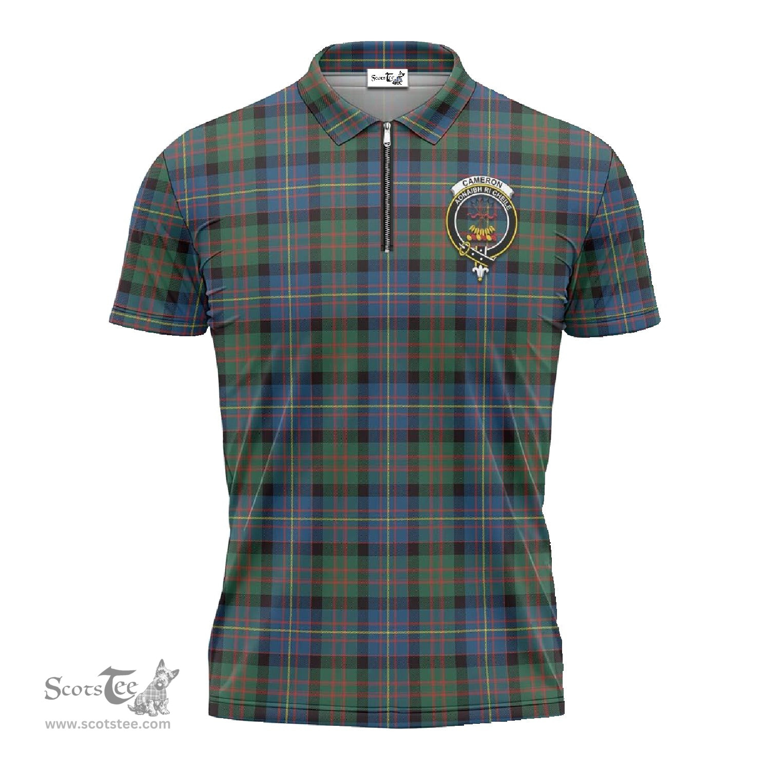 ScotsTee Shop Scottish Cameron of Erracht Ancient Clan Crest Tartan Zipper Polo Shirt