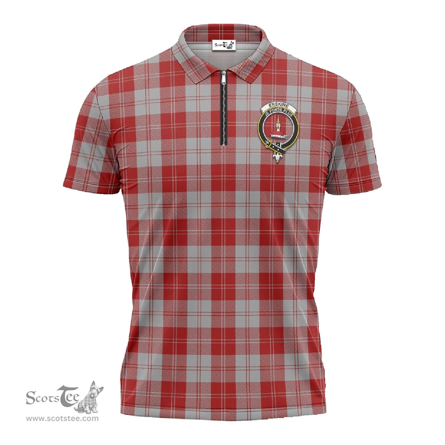 ScotsTee Shop Scottish Erskine Red Clan Crest Tartan Zipper Polo Shirt