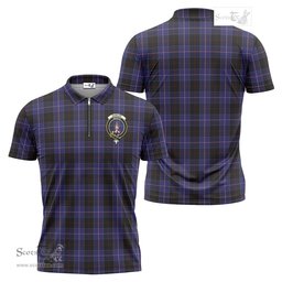 ScotsTee Shop Scottish Dunlop Clan Crest Tartan Zipper Polo Shirt