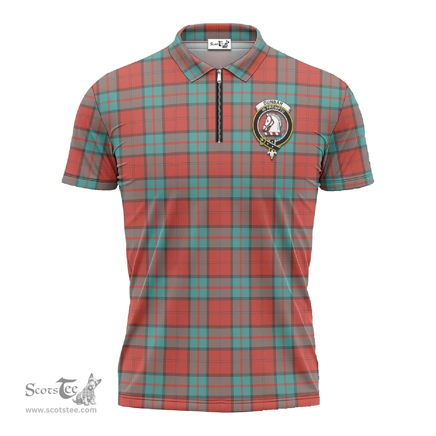 ScotsTee Shop Scottish Dunbar Ancient Clan Crest Tartan Zipper Polo Shirt