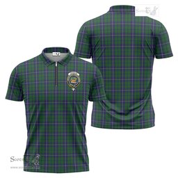 ScotsTee Shop Scottish Douglas Green Clan Crest Tartan Zipper Polo Shirt