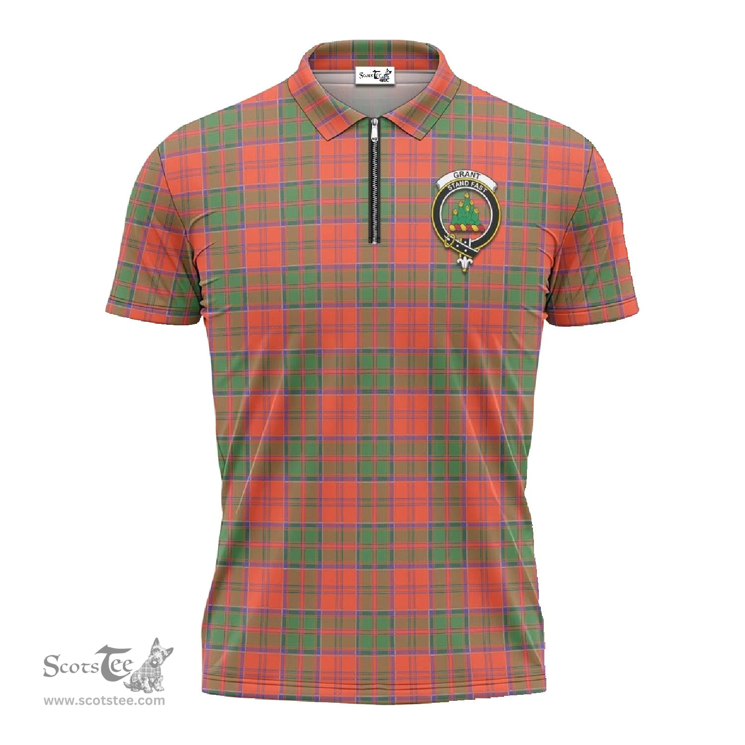 ScotsTee Shop Scottish Grant Ancient Clan Crest Tartan Zipper Polo Shirt