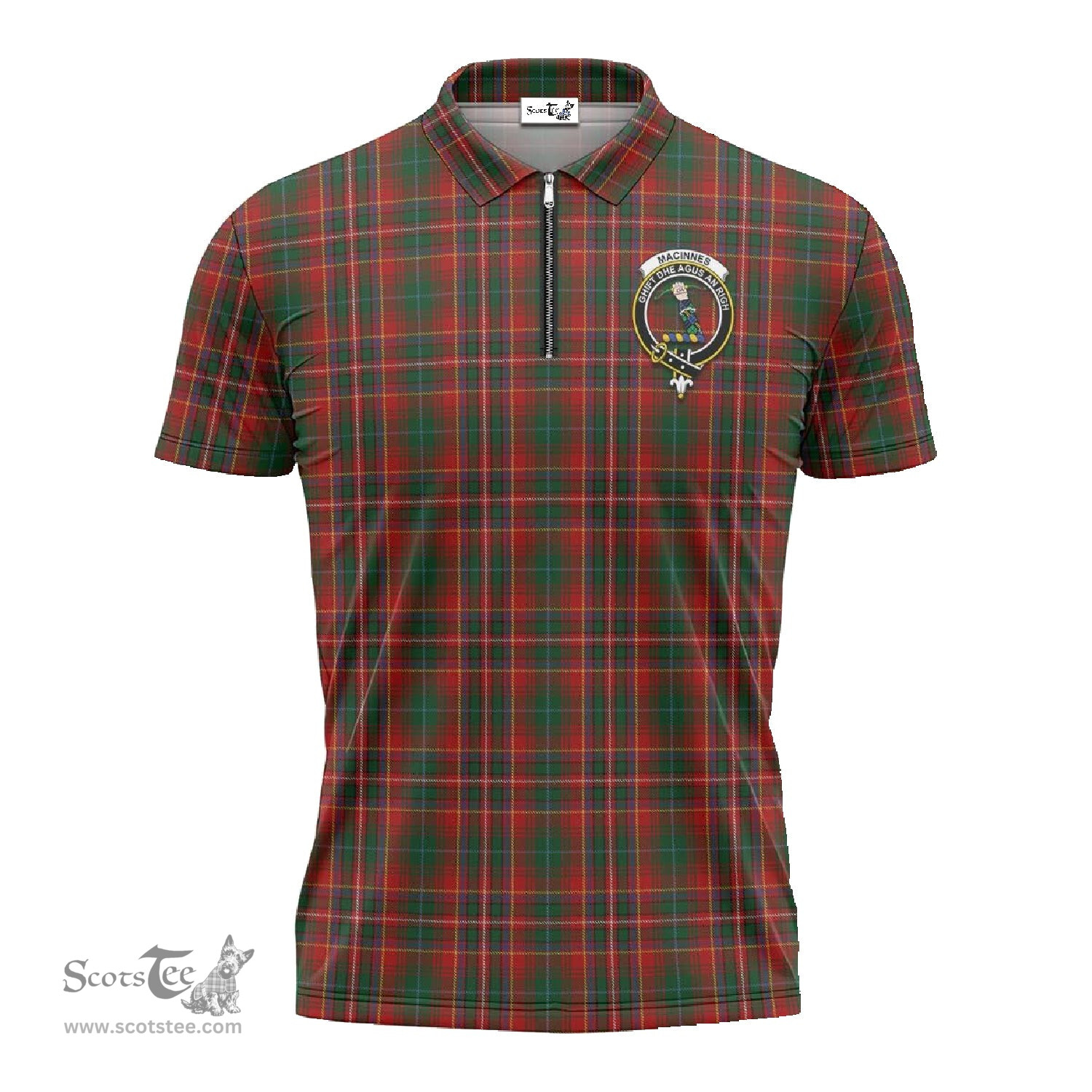 ScotsTee Shop Scottish MacInnes Hastie Clan Crest Tartan Zipper Polo Shirt