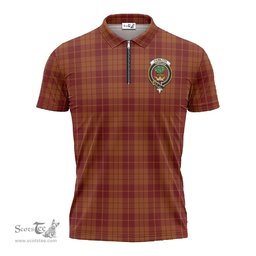 ScotsTee Shop Scottish Hamilton Red Clan Crest Tartan Zipper Polo Shirt