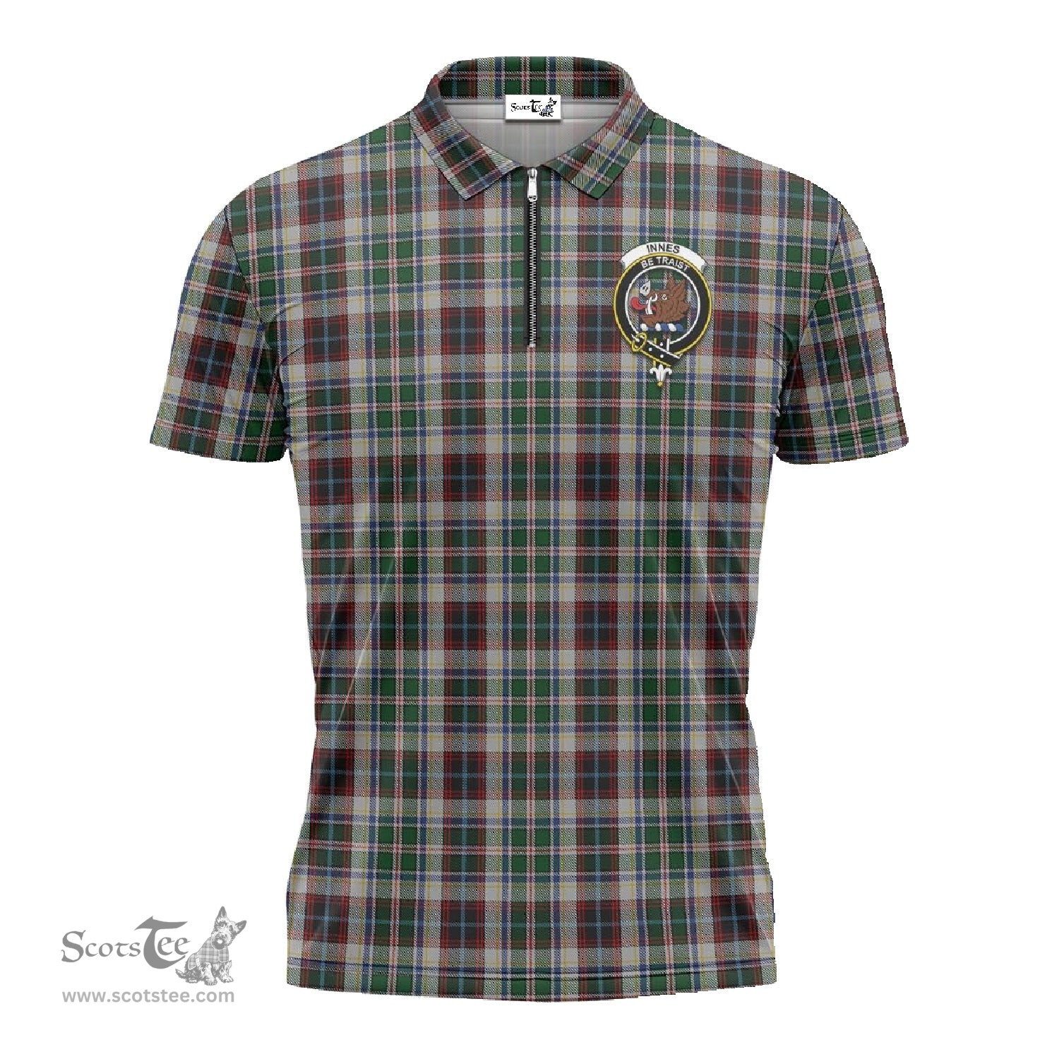 ScotsTee Shop Scottish Innes Dress Clan Crest Tartan Zipper Polo Shirt