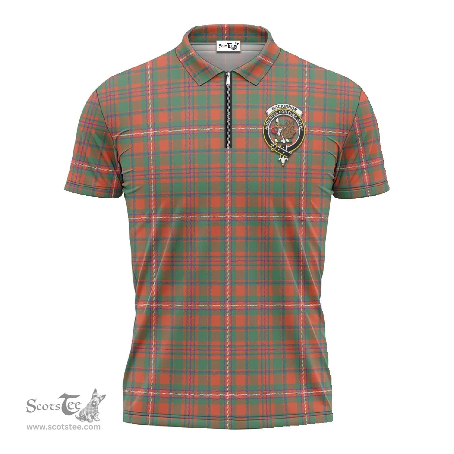 ScotsTee Shop Scottish MacKinnon Ancient Clan Crest Tartan Zipper Polo Shirt