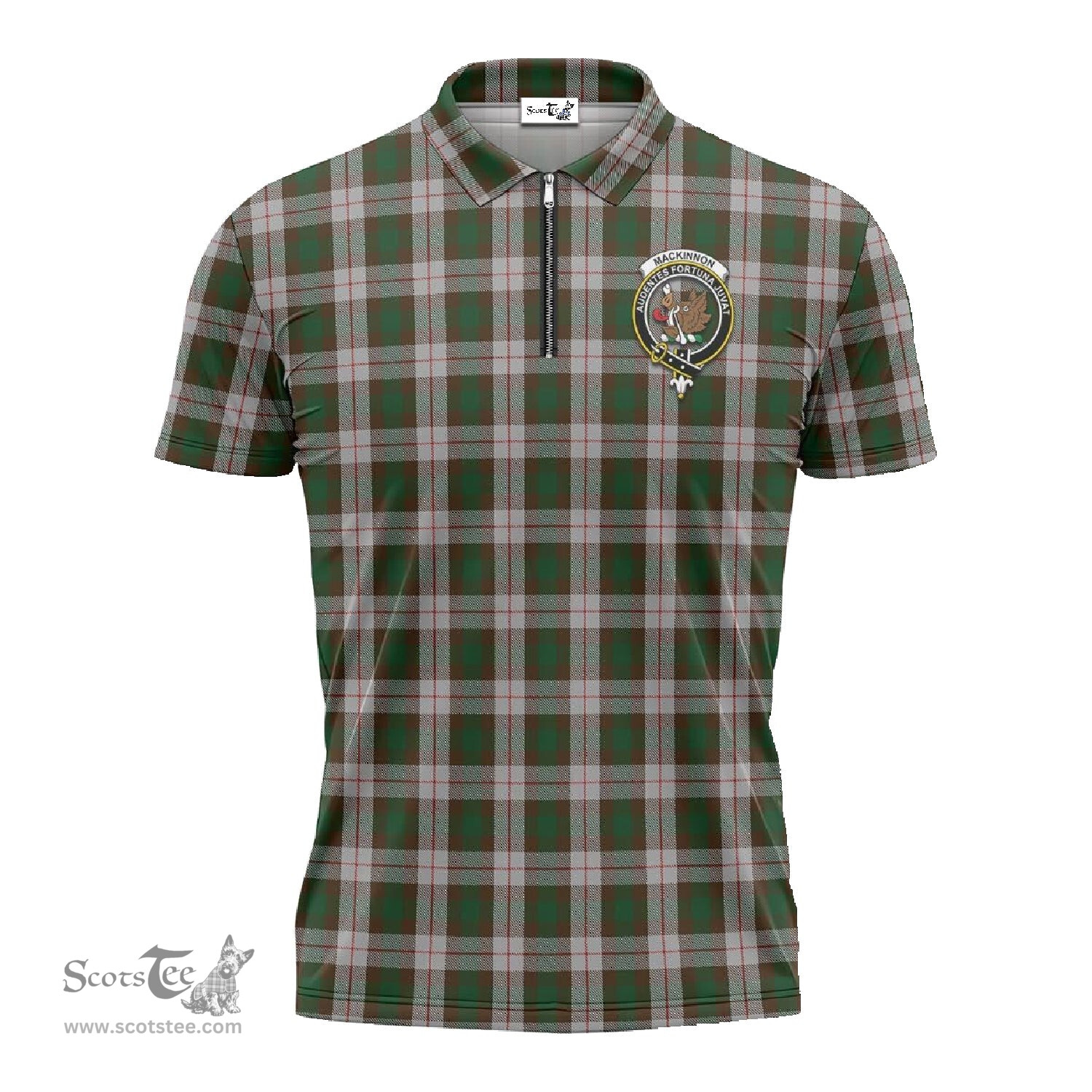 ScotsTee Shop Scottish MacKinnon Dress Clan Crest Tartan Zipper Polo Shirt
