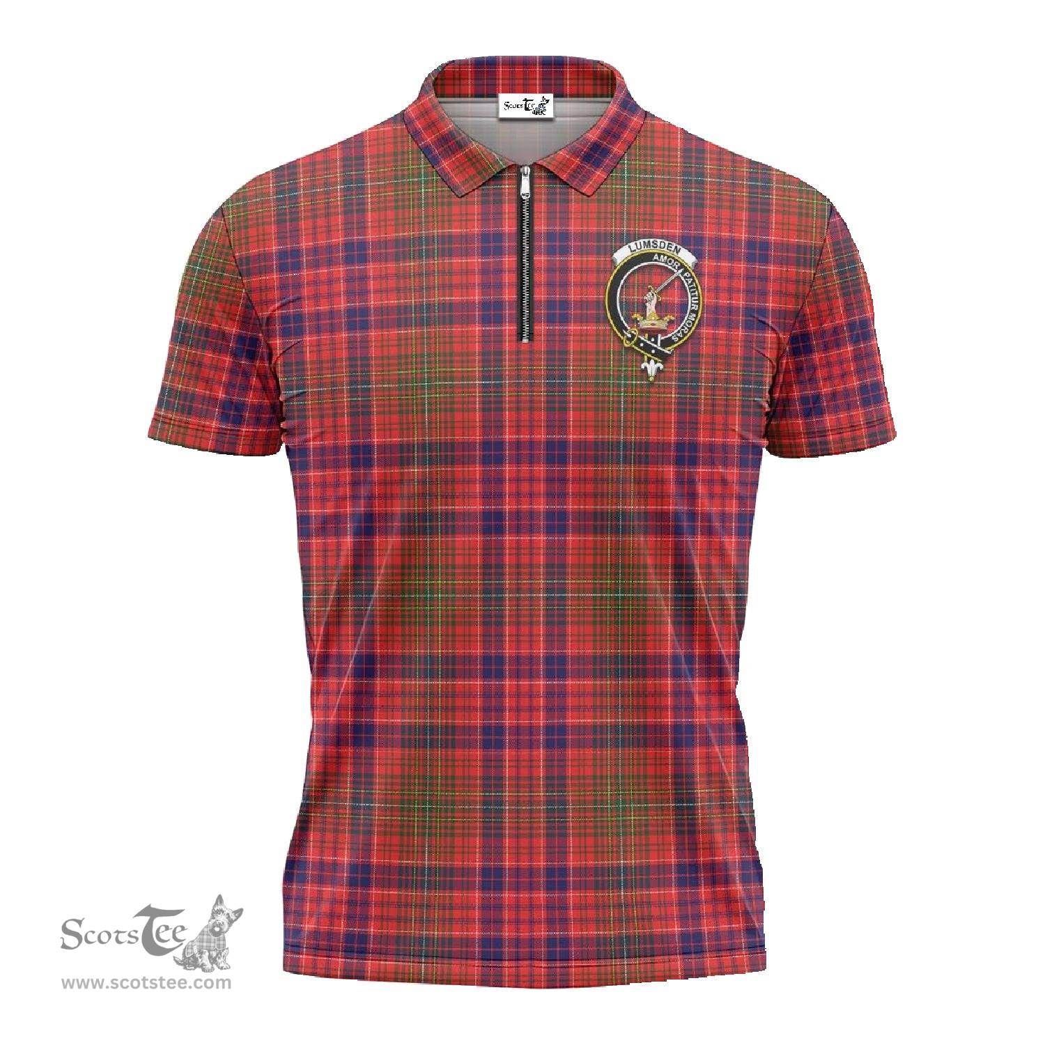 ScotsTee Shop Scottish Lumsden Modern Clan Crest Tartan Zipper Polo Shirt