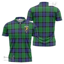 ScotsTee Shop Scottish Haldane Clan Crest Tartan Zipper Polo Shirt