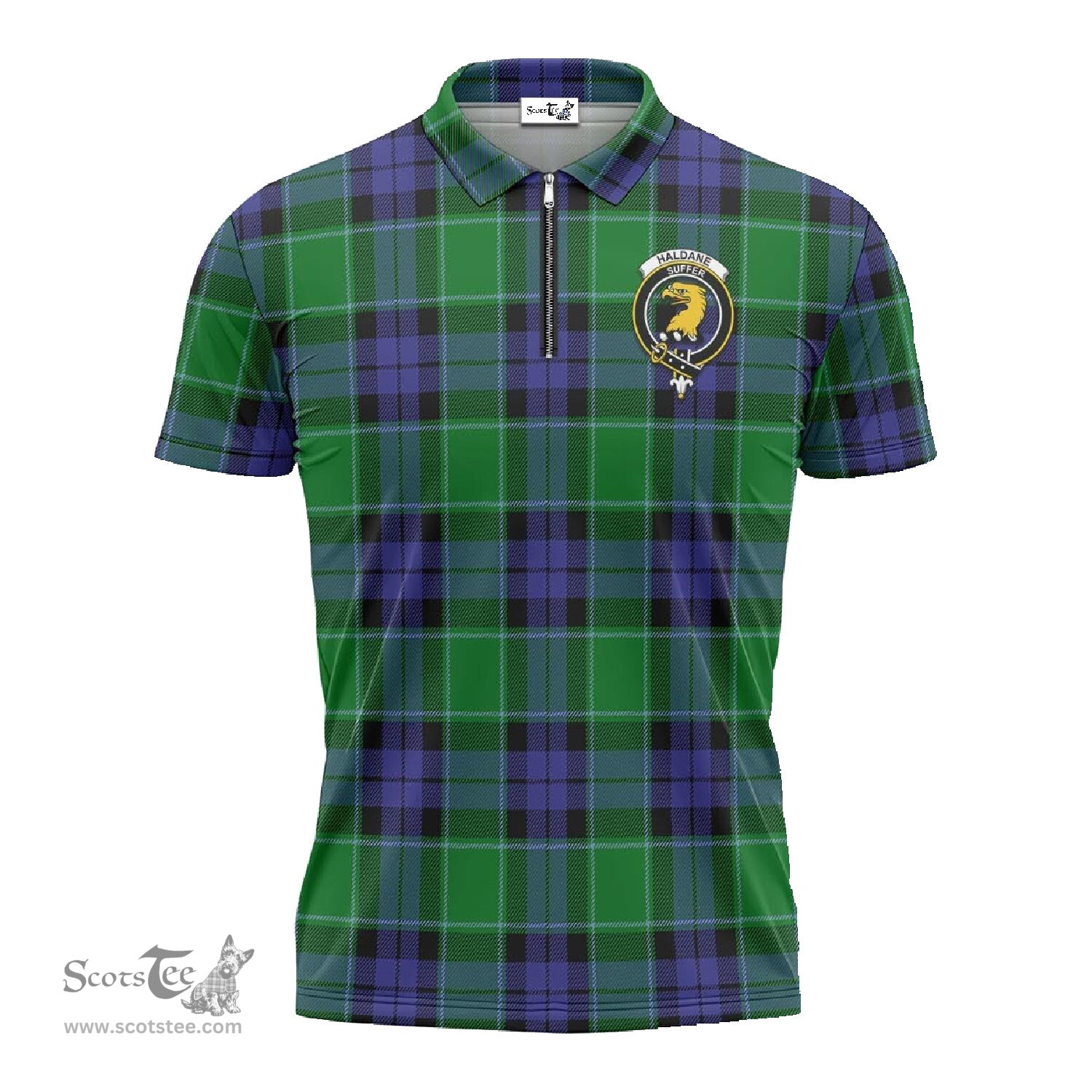 ScotsTee Shop Scottish Haldane Clan Crest Tartan Zipper Polo Shirt