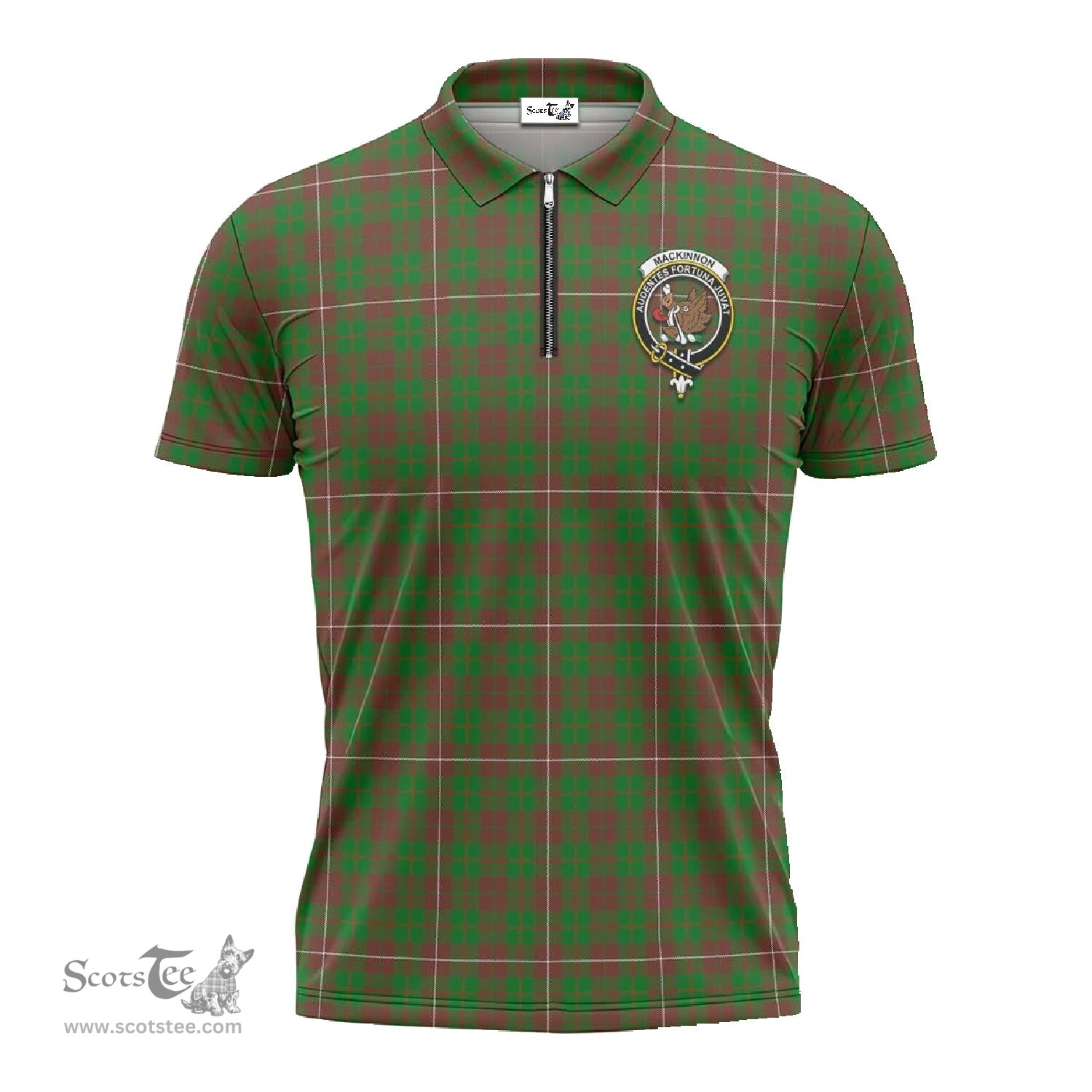 ScotsTee Shop Scottish MacKinnon Hunting Modern Clan Crest Tartan Zipper Polo Shirt