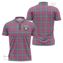 ScotsTee Shop Scottish Lindsay Ancient Clan Crest Tartan Zipper Polo Shirt