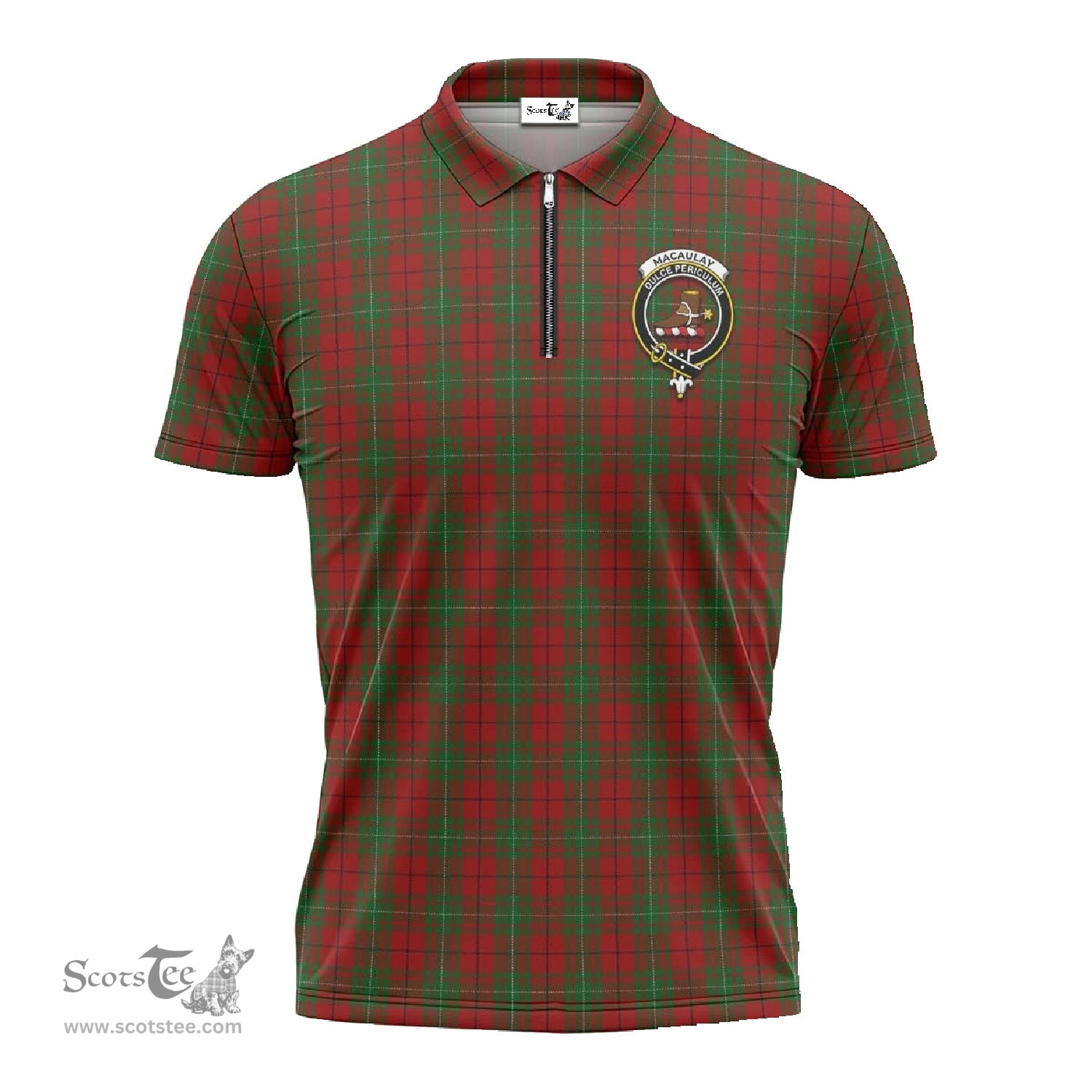 ScotsTee Shop Scottish MacAulay Clan Crest Tartan Zipper Polo Shirt