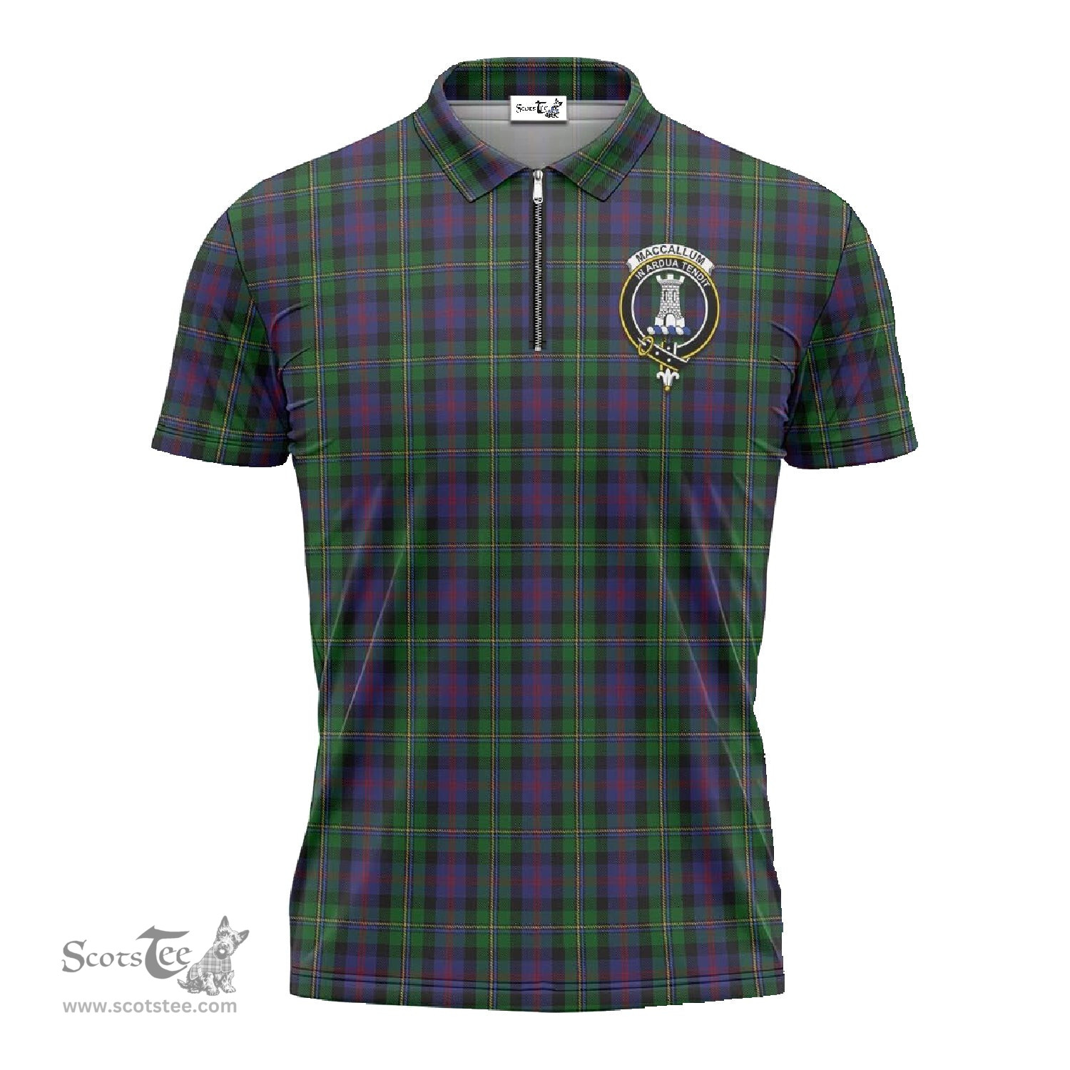 ScotsTee Shop Scottish MacCallum Clan Crest Tartan Zipper Polo Shirt