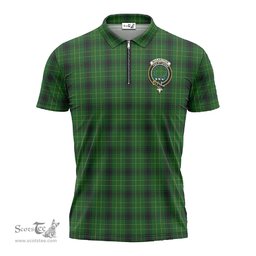 ScotsTee Shop Scottish MacArthur Highland Clan Crest Tartan Zipper Polo Shirt