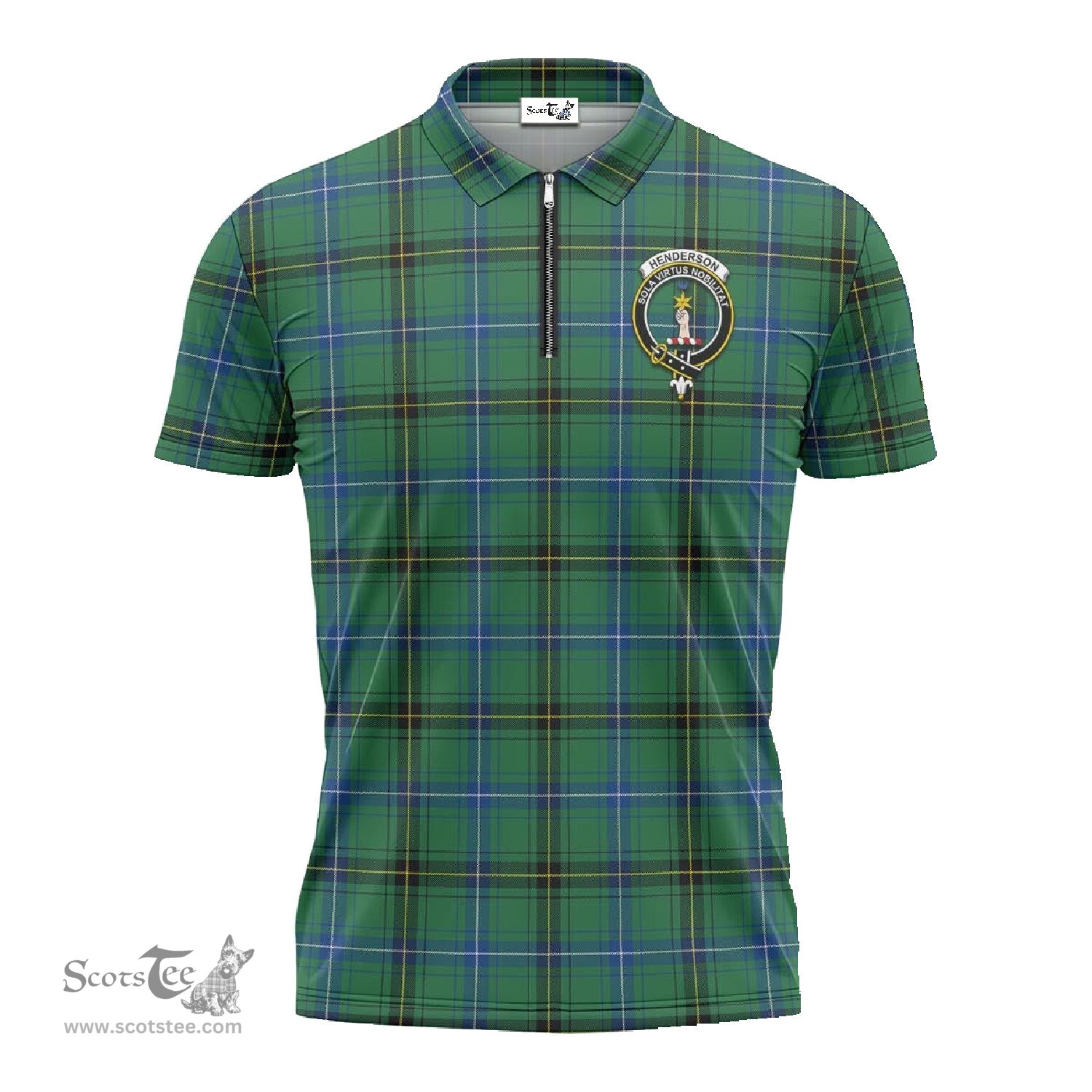 ScotsTee Shop Scottish Henderson Ancient Clan Crest Tartan Zipper Polo Shirt