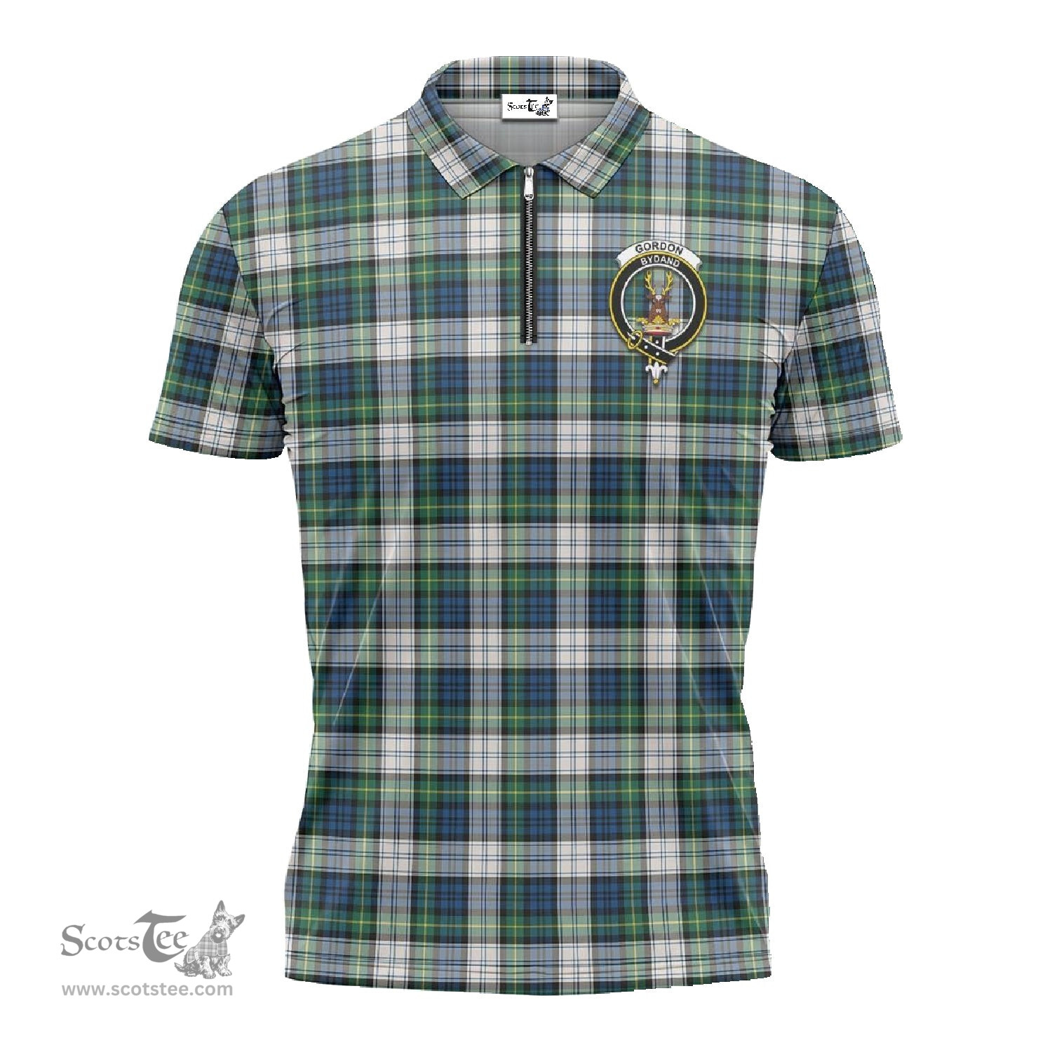 ScotsTee Shop Scottish Gordon Dress Ancient Clan Crest Tartan Zipper Polo Shirt